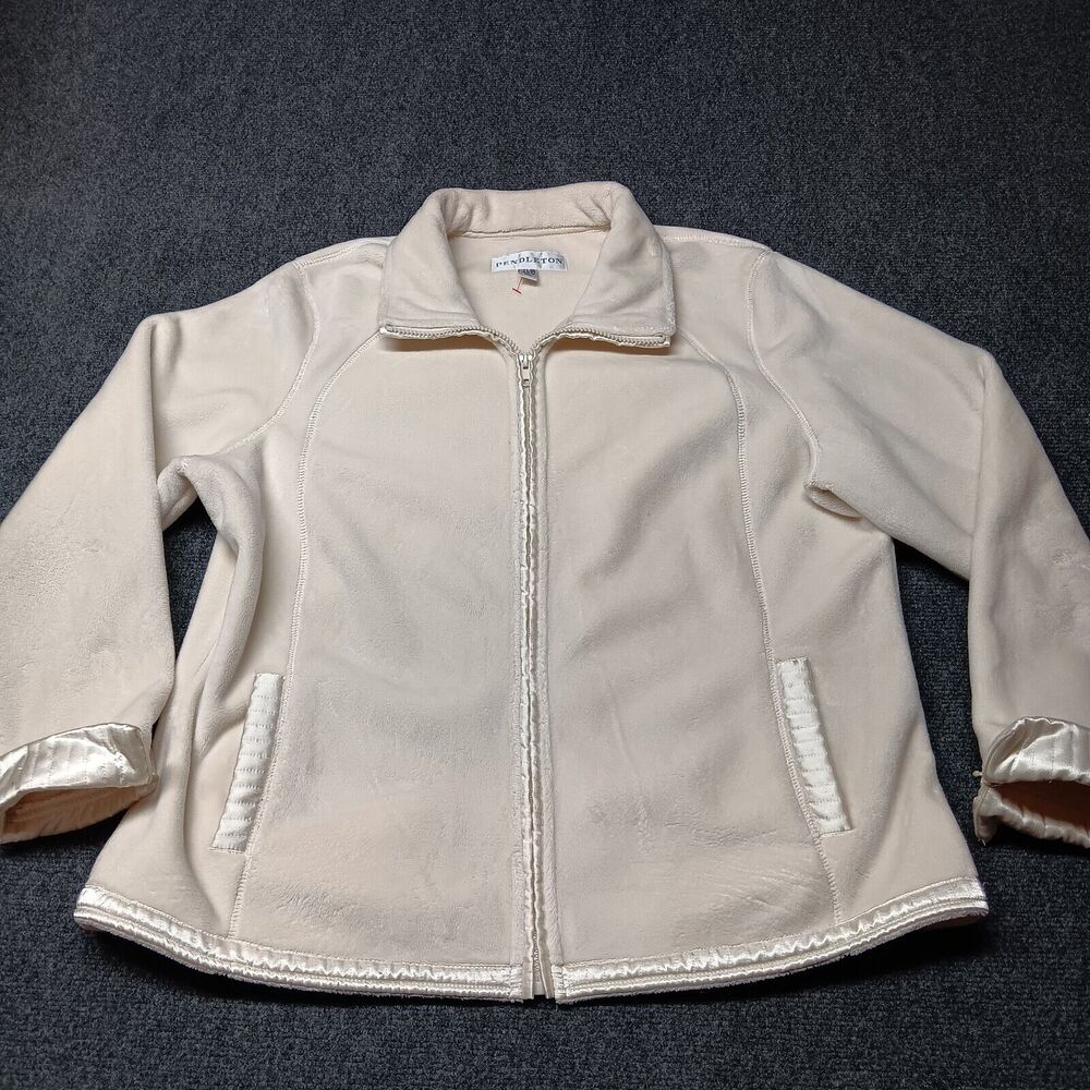 Pendleton Coat‎ Women XL Ivory Fleece Full Zip Soft Cozy
